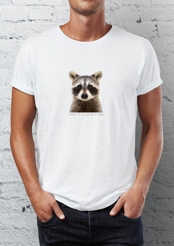 Raccoon Printed Crew Neck Men's T-Shirt