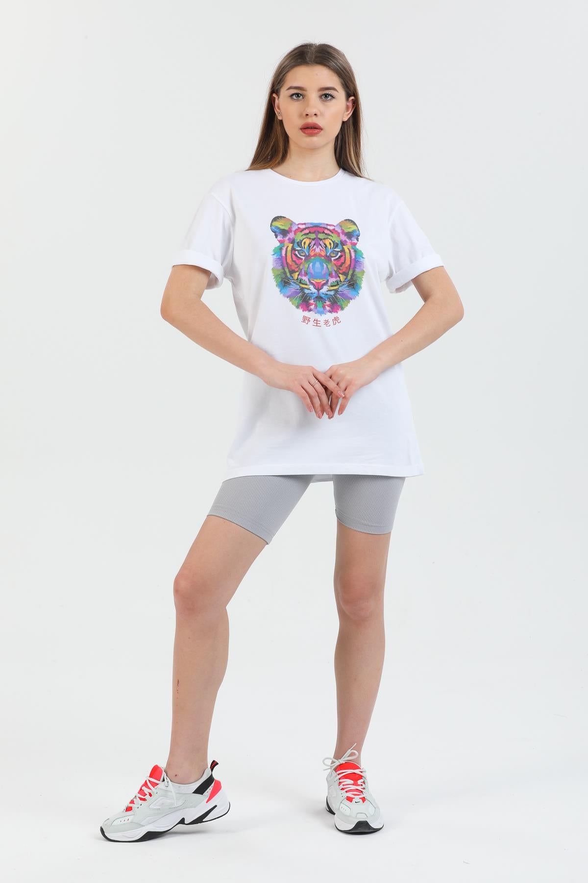Colorful lion printed cotton Crew Neck overwoman female t -shirt.