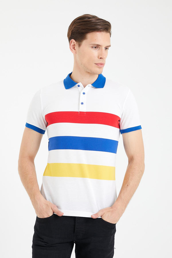 Renkli Panelli Ringelli Polo Yaka erkek kısa kol tişört EXC by Handeks