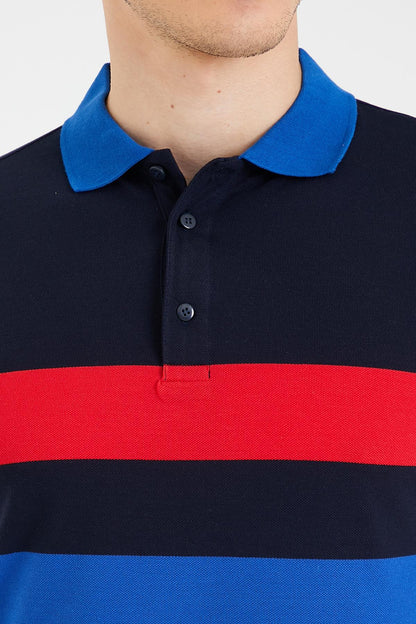Renkli Panelli Ringelli Polo Yaka erkek kısa kol tişört