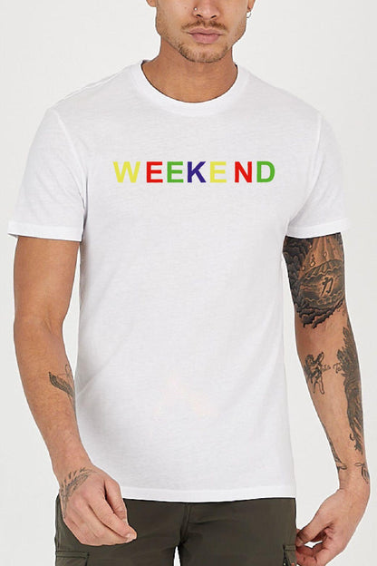 Colorful Weekend Printed Crew Neck Men's T -shirt