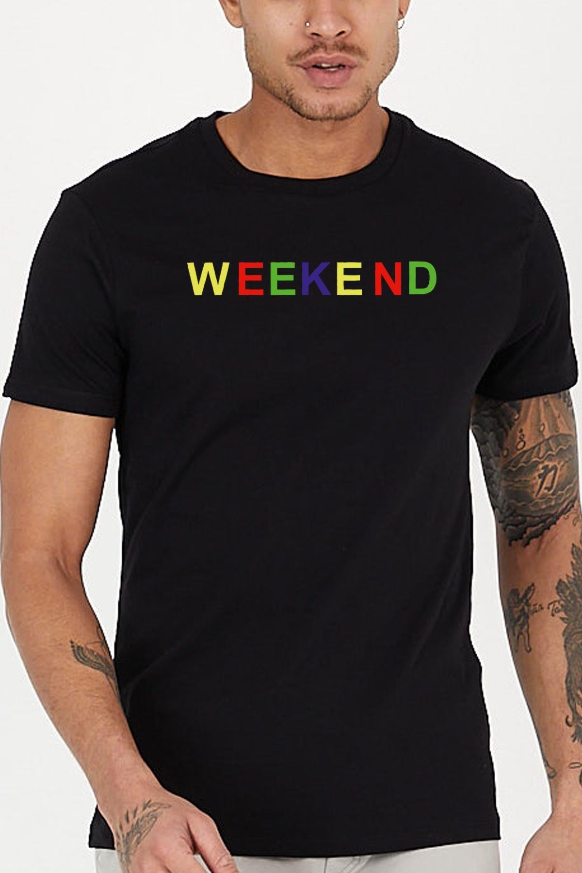Colorful Weekend Printed Crew Neck Men's T -shirt
