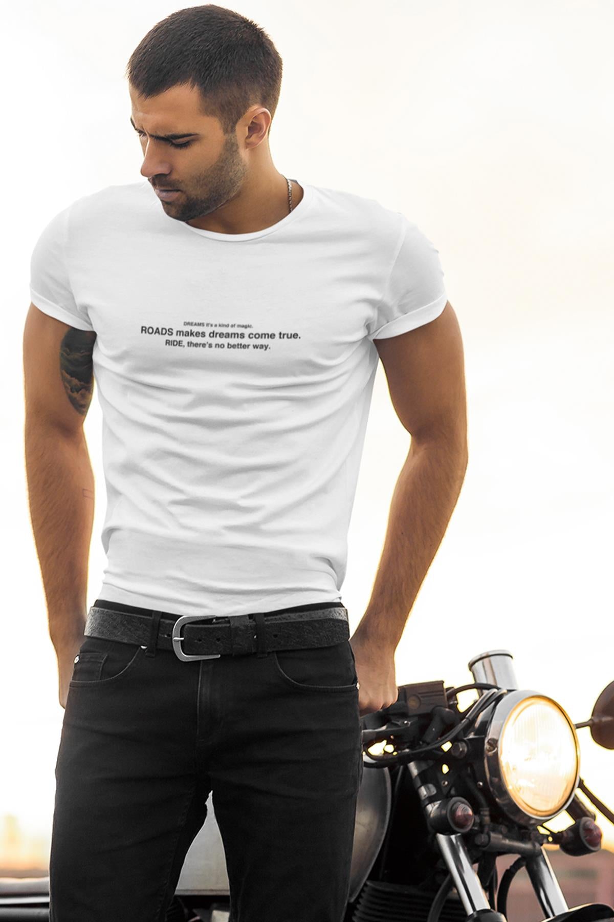 Roads slogan printed, cotton Crew Neck men's t -shirt