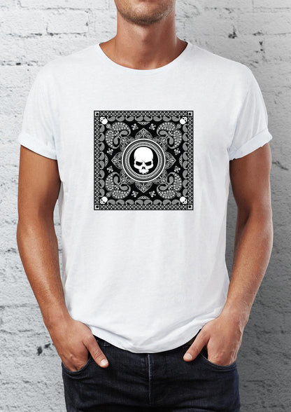 Shawl pattern printed Crew Neck men's t -shirt