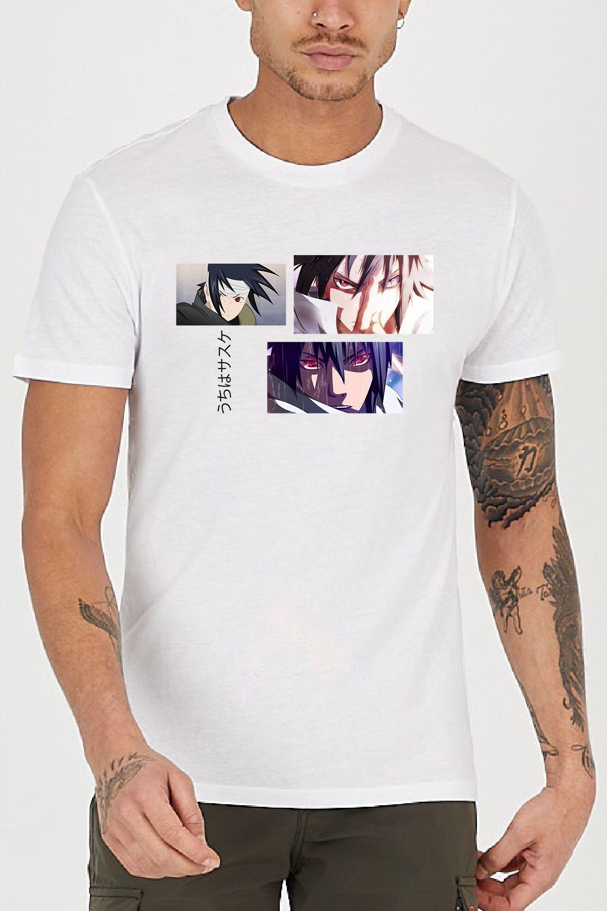 Sasuke Uchiha Anime Printed Crew Neck Men's T -shirt