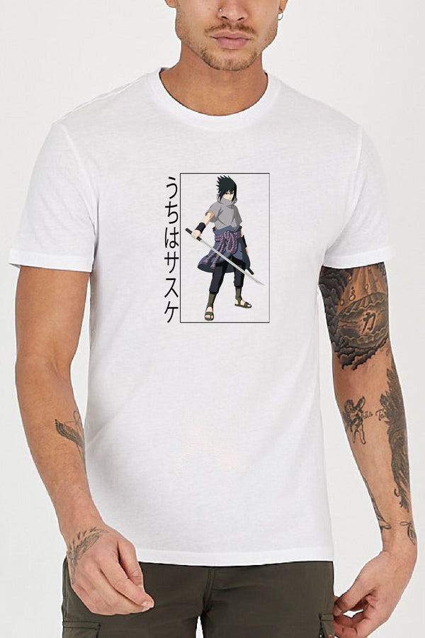 sasuke uchiha Anime Baskılı Bisiklet Yaka Erkek Tişört Blah.