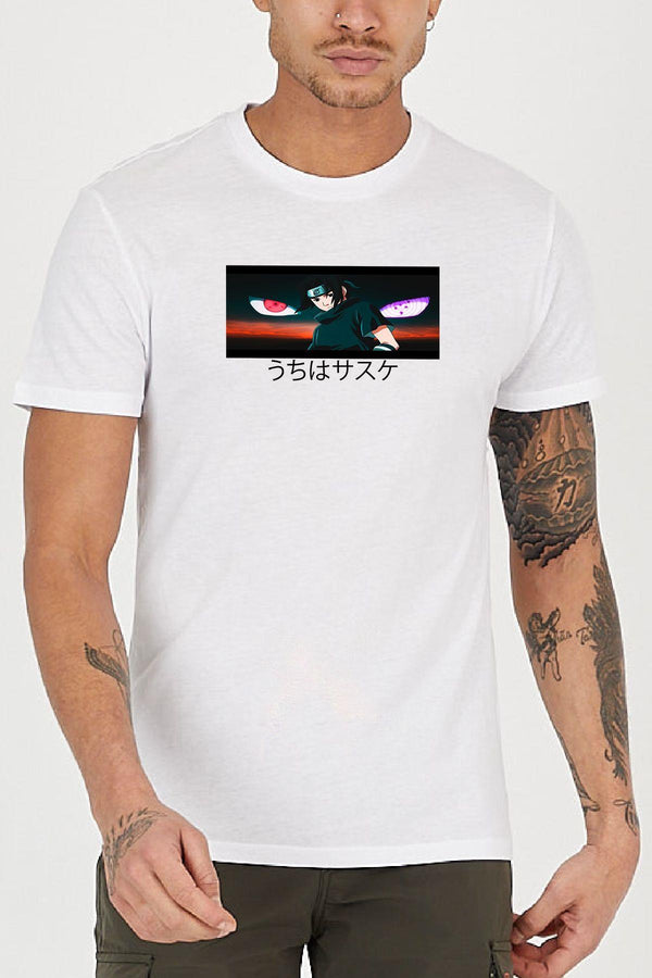 sasuke uchiha Anime Baskılı Bisiklet Yaka Erkek Tişört Blah.