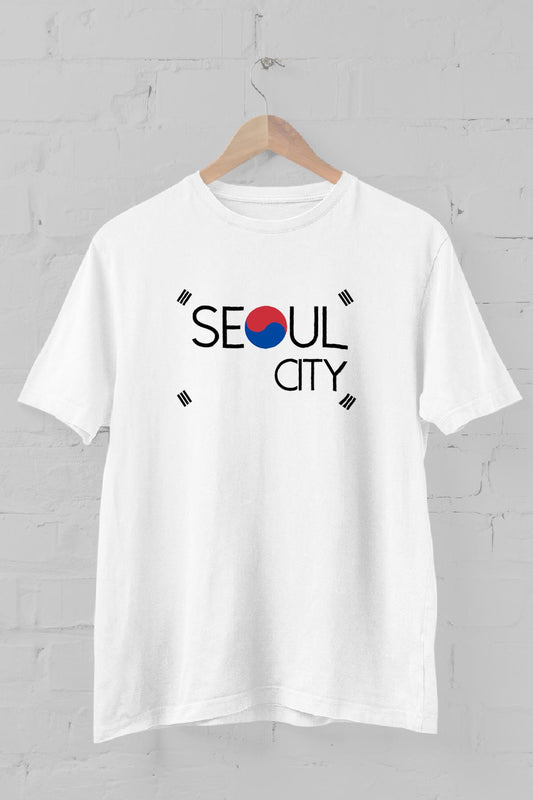 Seoul Flag Printed Crew Neck Men's T -shirt