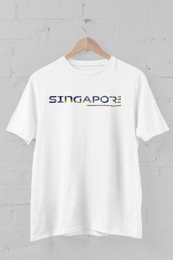 singapour Fotoğraf ve tipografi Baskılı Bisiklet Yaka Erkek Tişört Blah.