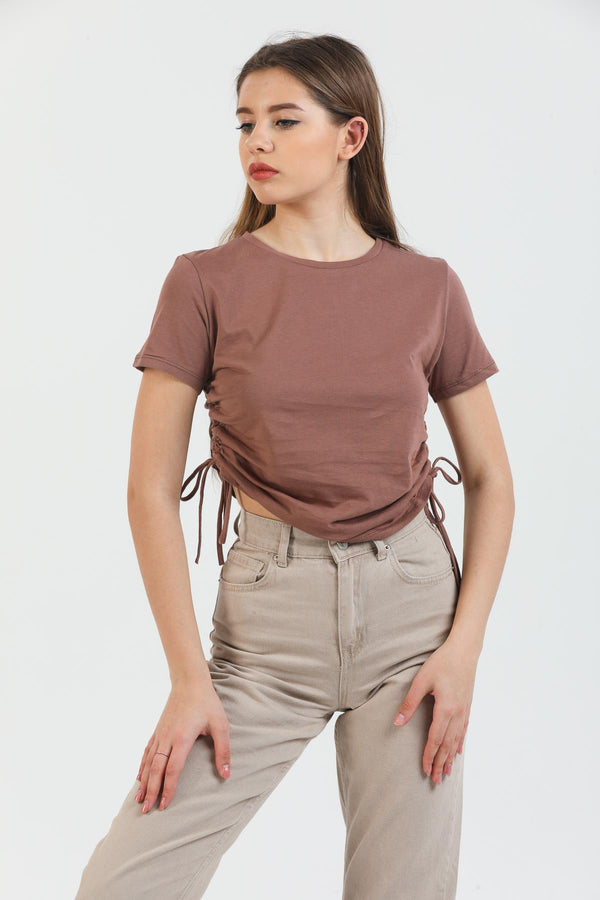 Gathered Basic Knitted Blouse Body Laced Women's T-Shirt.