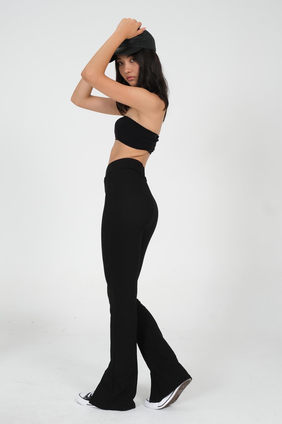 Black high waist front slits with plenty of trotted women's leggings