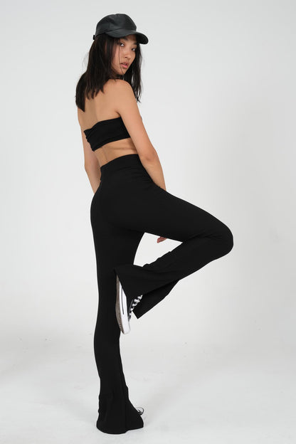 Black high waist front slits with plenty of trotted women's leggings