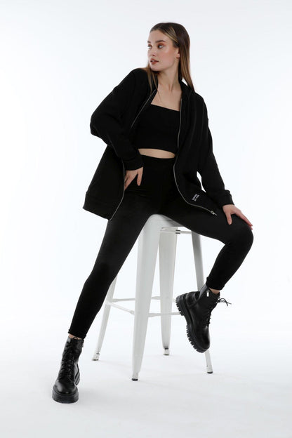Black high waist velvet flat velvet winter flexible female leggings pants