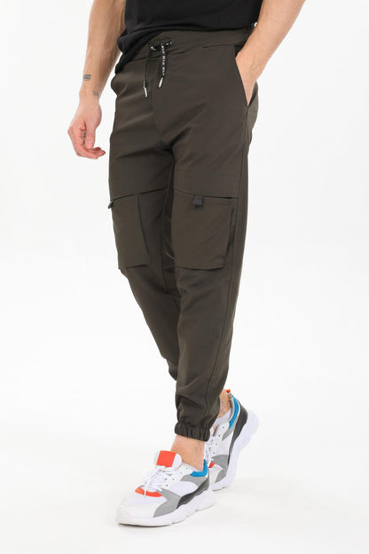 Slim fit cargo pocket flexible laminated fabric men's pants