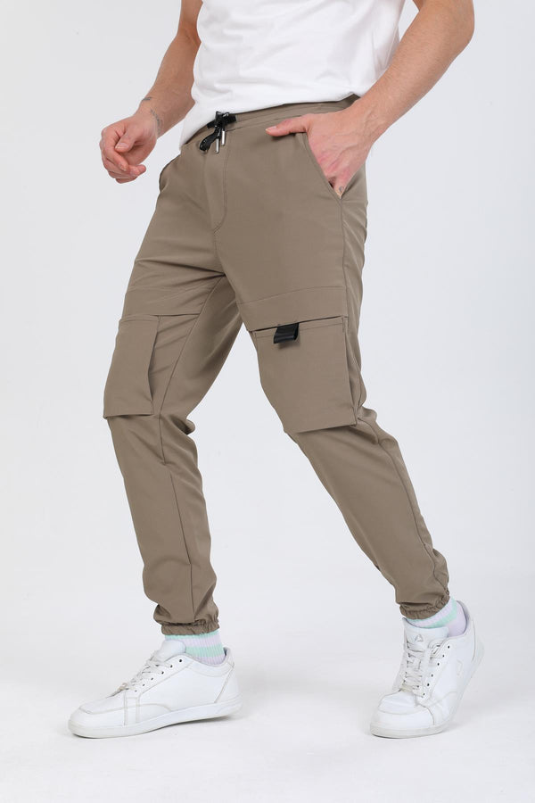 Slim Fit Flexible Laminated Fabric Men's Trousers with Cargo Pockets