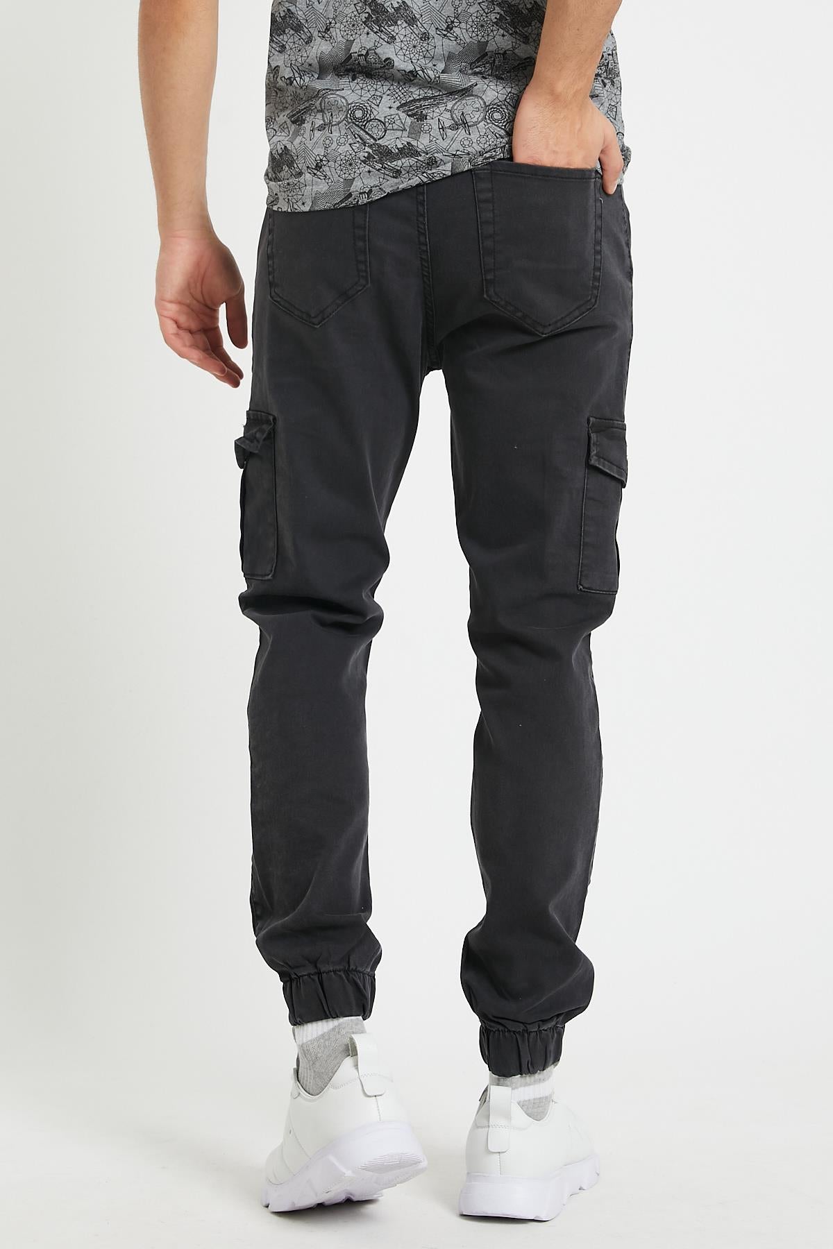 Slim Fit None Denim Side Pocket Luffed Lagging, Paçları Tire Flexible Cargo Men's Pants
