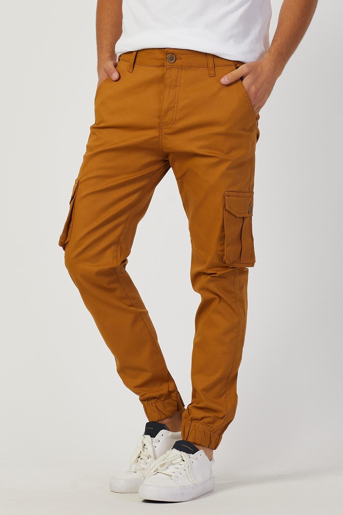 Slim Fit None denim as well as bellows pockets, buttoned, leg tire flexible fabric men's cargo pants