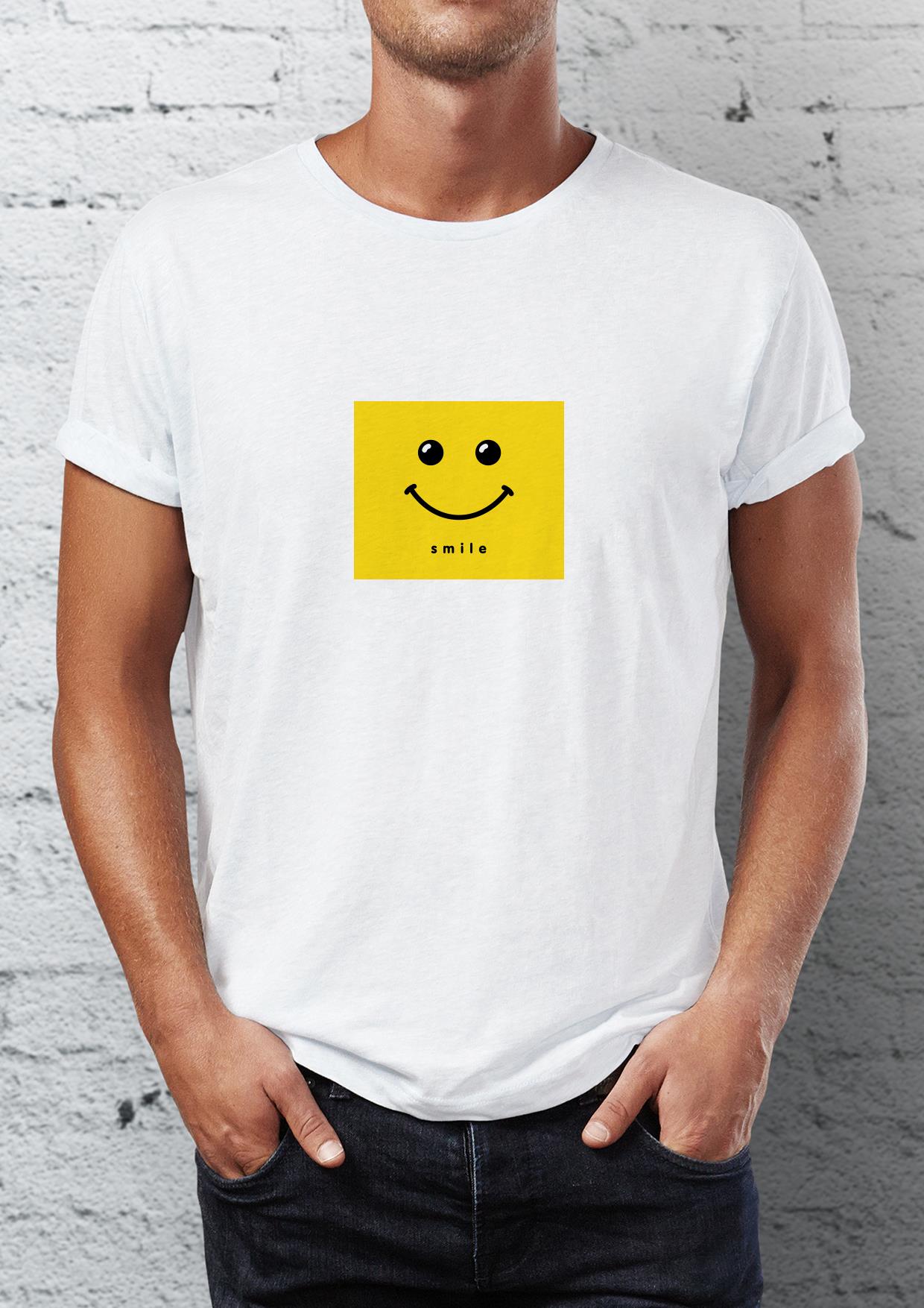Smile Baskılı Bisiklet Yaka Erkek Tişört