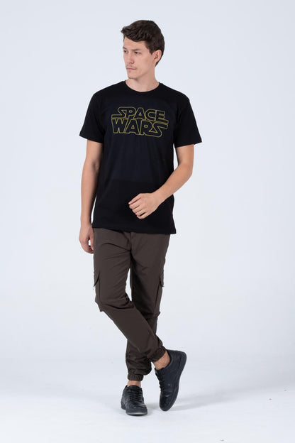 Space Wars Baskılı Bisiklet Yaka Rahat Reguler Kalıp Erkek Tişört