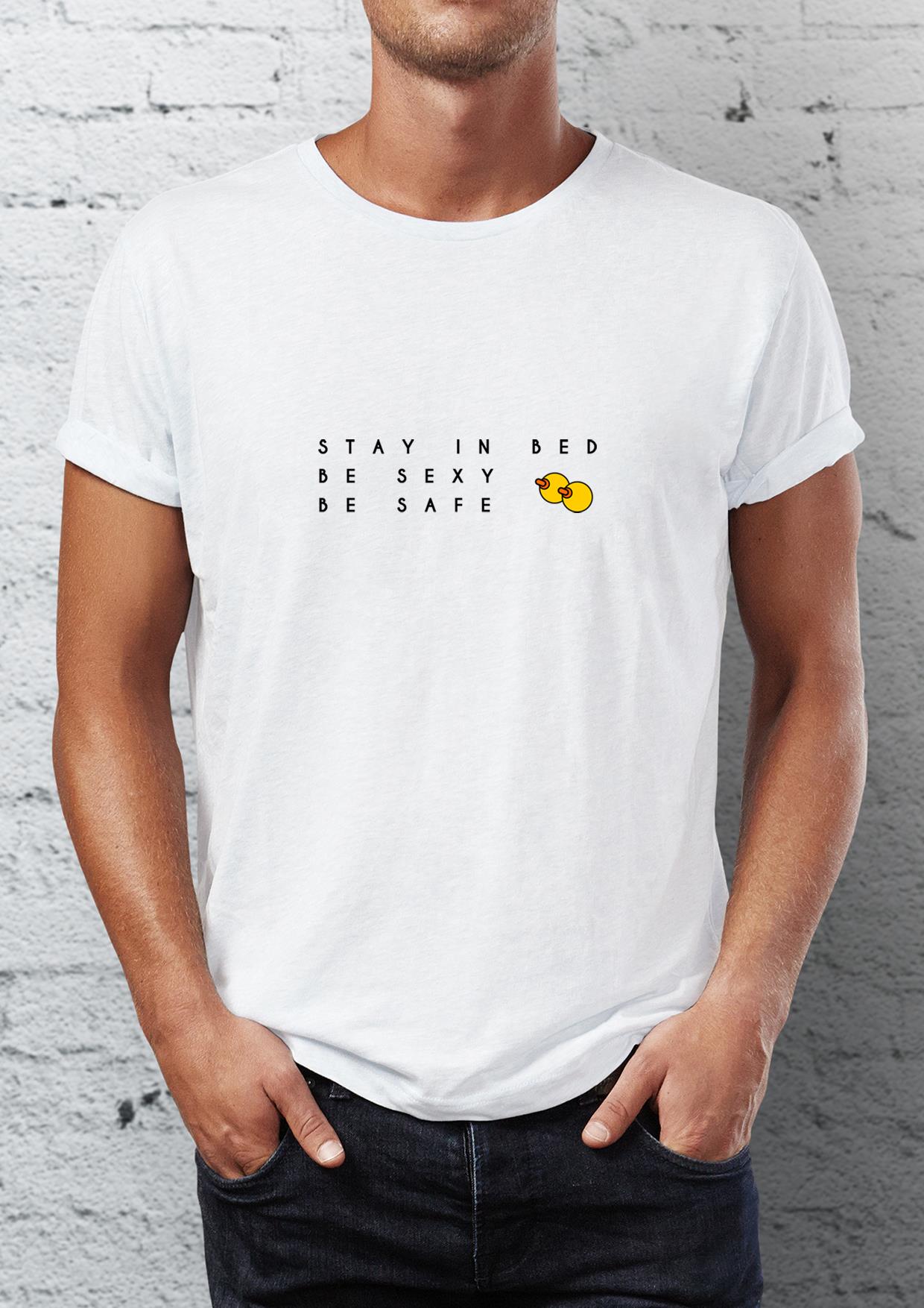Stay in Bed Baskılı Bisiklet Yaka Erkek Tişört