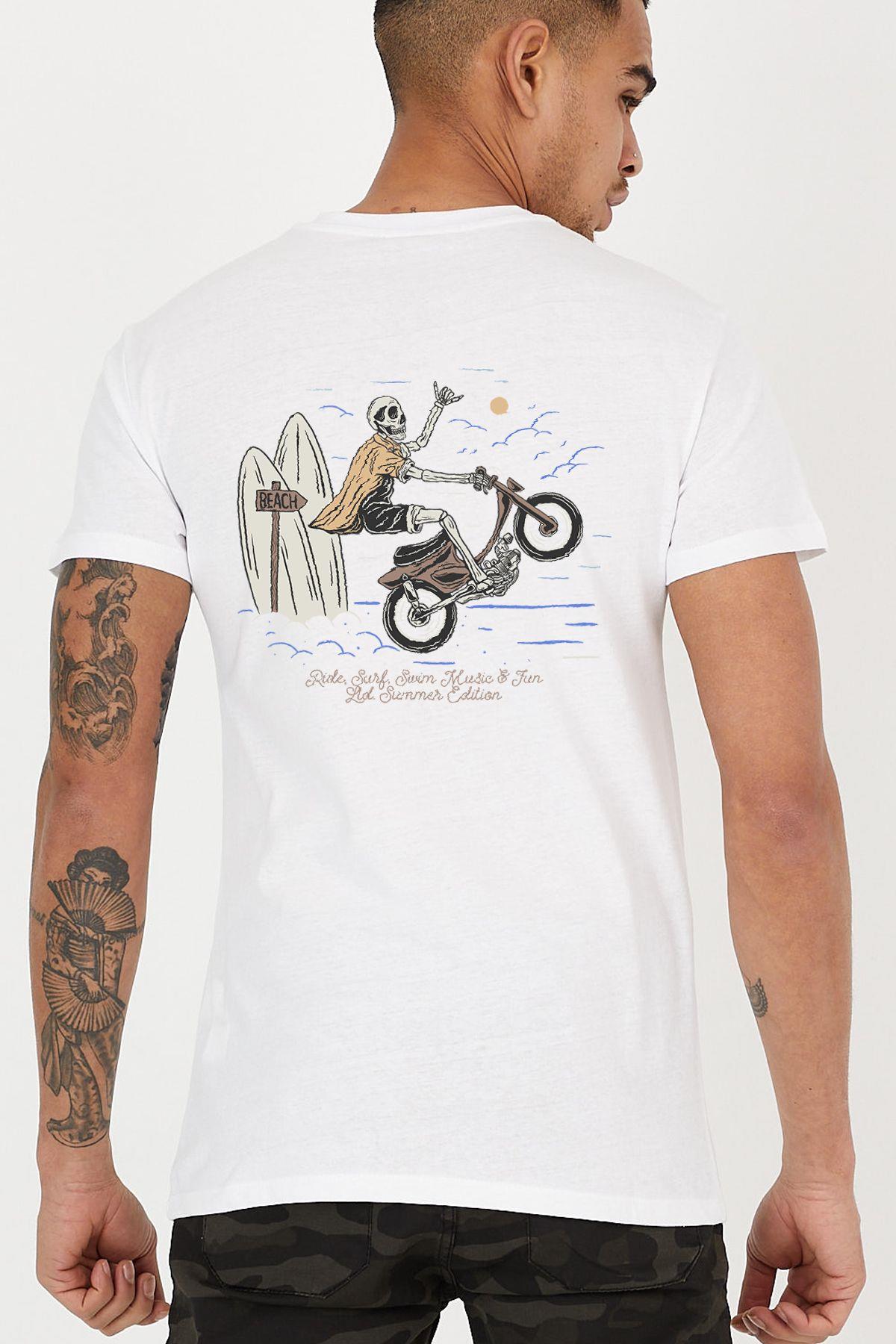 Summer Rider Back Printed Bike Crew Neck Men's T -shirt