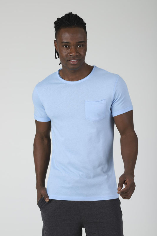Single pocket detail dirty sewing Crew Neck men's t -shirt
