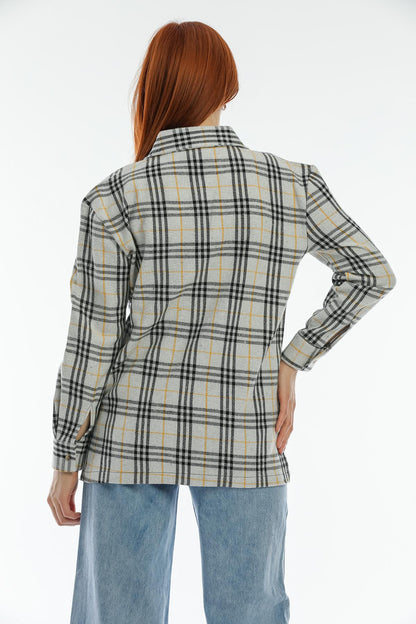 Single Pocket Checky Slip Behind Long Eco Wdasting Wordener Shirt Shacket Jacket