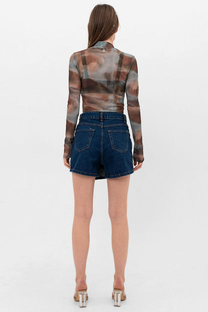 Single button, zipper denim shorts jeans women's skirt