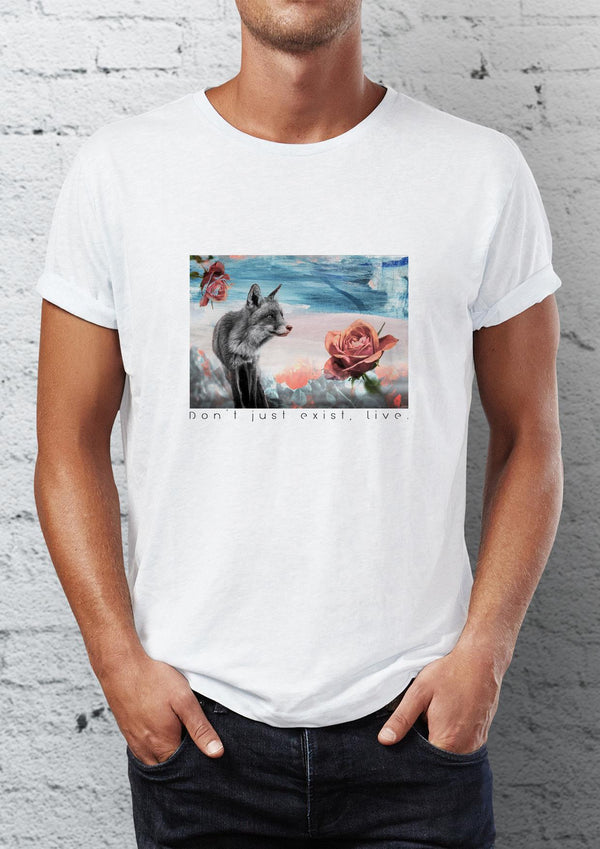 Fox Rose Printed Crew Neck Men's T-Shirt