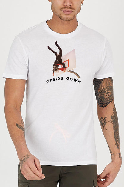 Upside down basketball printed Crew Neck men's T -shirt
