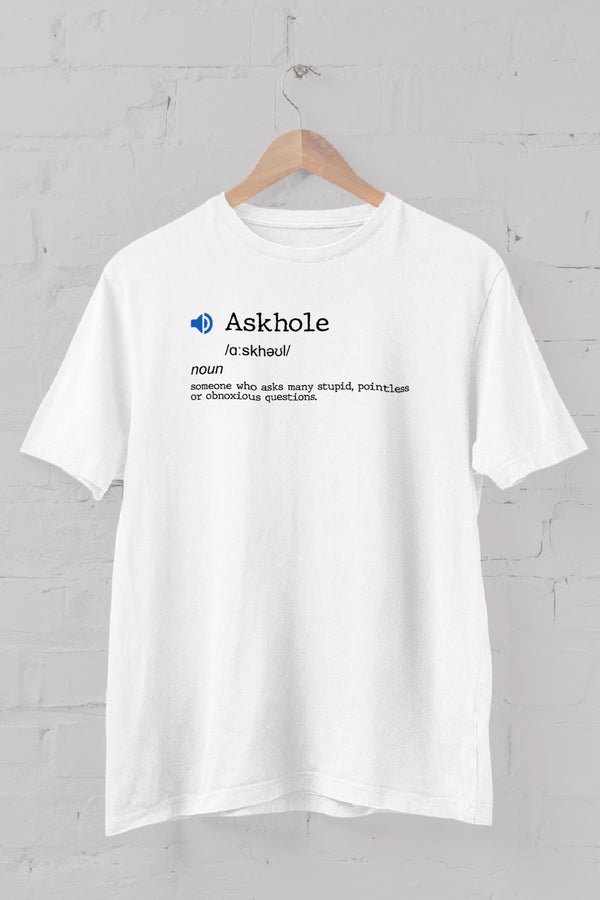 Uydurma Kelimeler Sözlüğü "Askhole" Baskılı Bisiklet Yaka Erkek Tişört Blah.