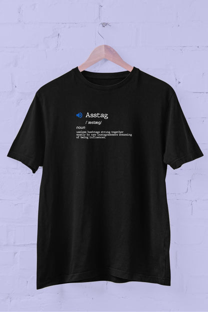 Fixed Words Dictionary "Asstag" Printed Crew Neck Men's T -shirt