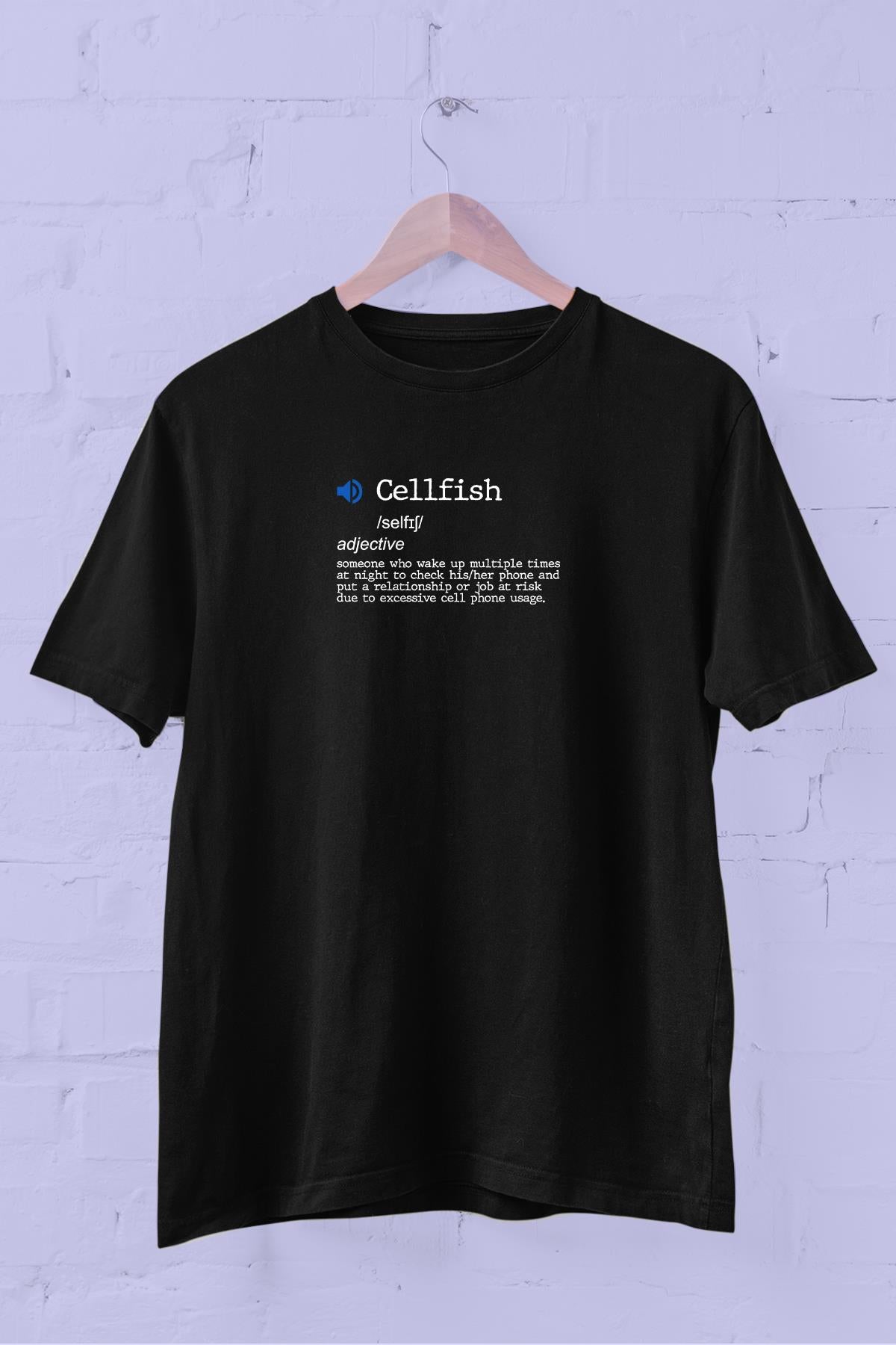 Fixed Words Dictionary "Cellfish" printed Crew Neck men's t -shirt