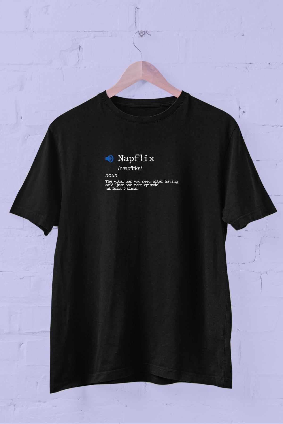 Fixed Words Dictionary "Napflix" Printed Crew Neck Men's T -shirt