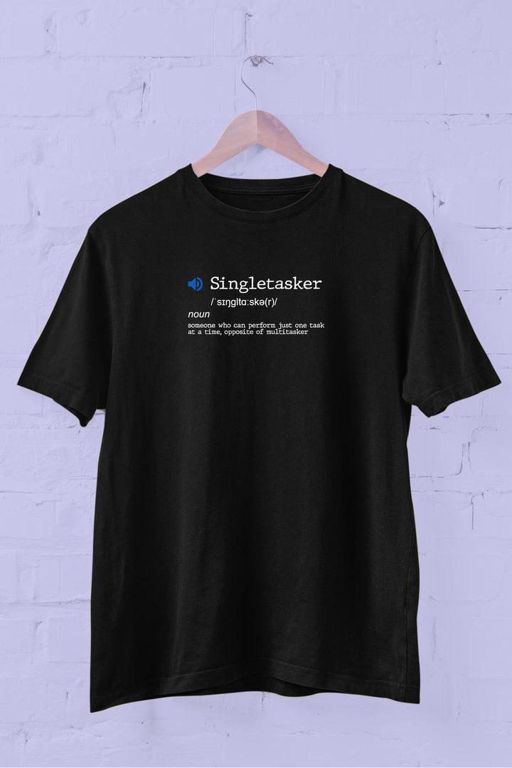 Uydurma Kelimeler Sözlüğü "Singletasker" Baskılı Bisiklet Yaka Erkek Tişört Blah.