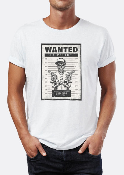 Wanted Dead or Alive iskelet Grafik Baskılı Bisiklet Yaka Erkek Tişört