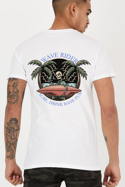 Wave Rider Skeleton Back Printed Bike Crew Neck Men's T -shirt