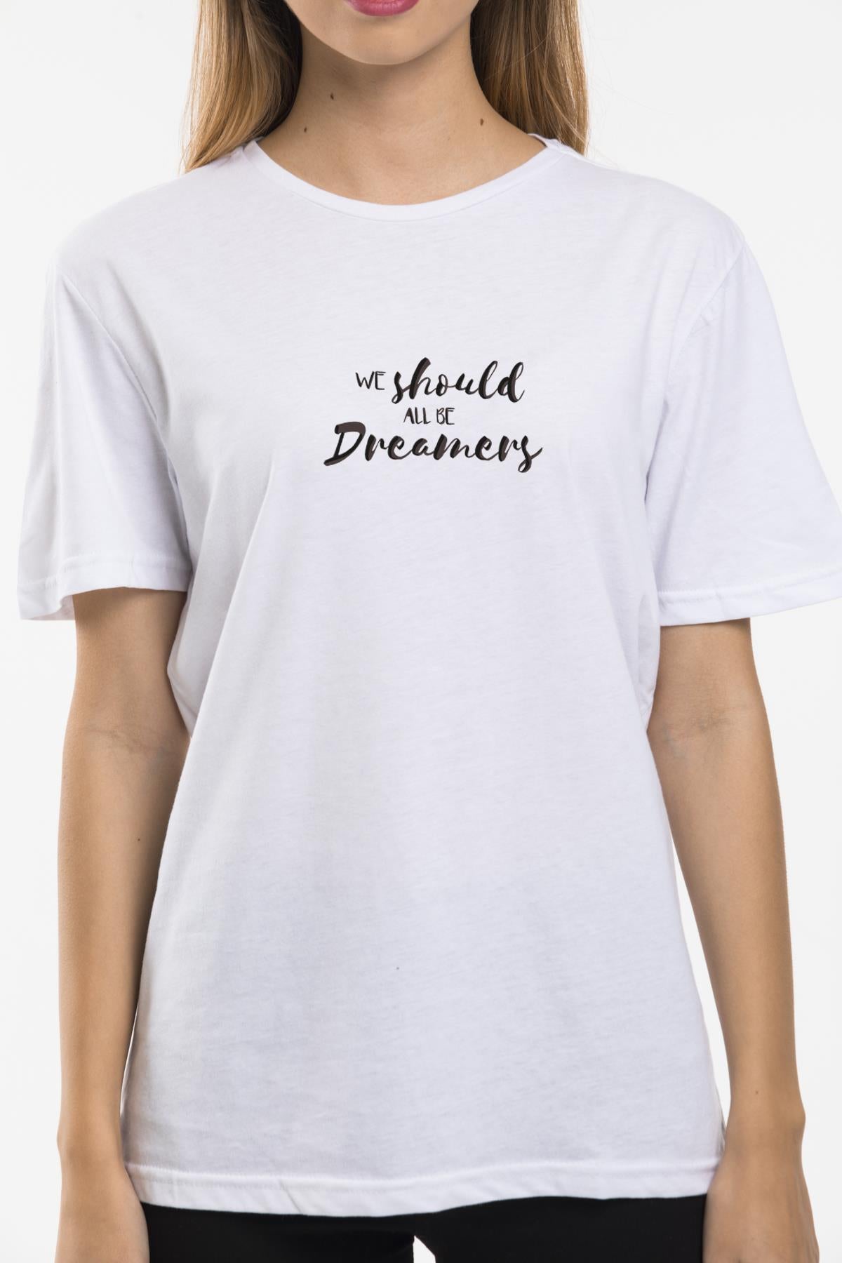 We Should All Be Dreamers Printed Oversize Crew Neck woman T -shirt
