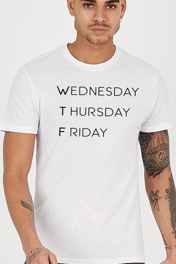 Wednesday Thursday Friday Baskılı Bisiklet Yaka Erkek Tişört Blah.
