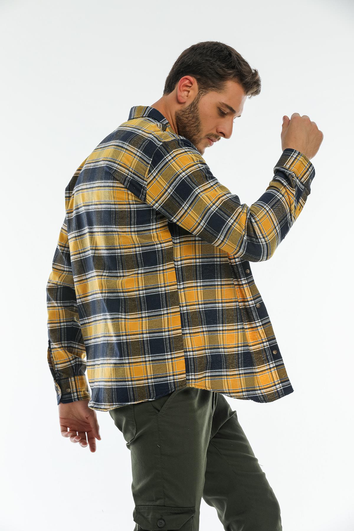 Back buttoned Fland with Flash Pockets without Pockets Men's Shirt