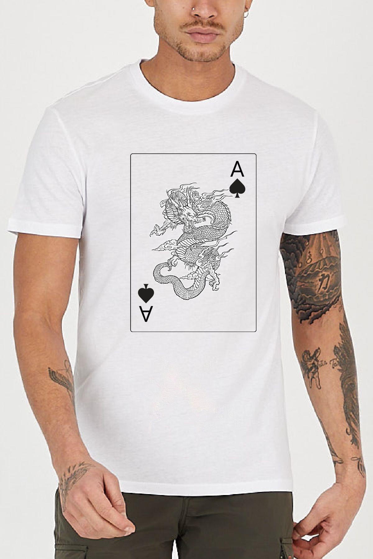 Yılan Poker Kağıt Baskılı Bisiklet Yaka Erkek Tişört