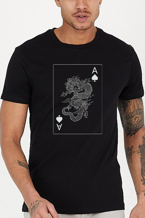 Yılan Poker Kağıt Baskılı Bisiklet Yaka Erkek Tişört Blah.