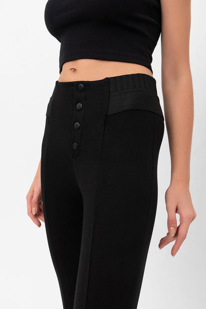 High waist, collection buttoned steel interlok belt detailed female leggings