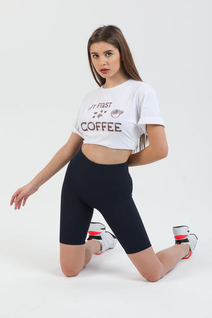 Yüksek Bel Toparlayıcı Kısa Şort Spor Fitilli Biker Tayt