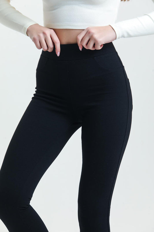 High waist scrolling skinny flexible knitted black women's pants