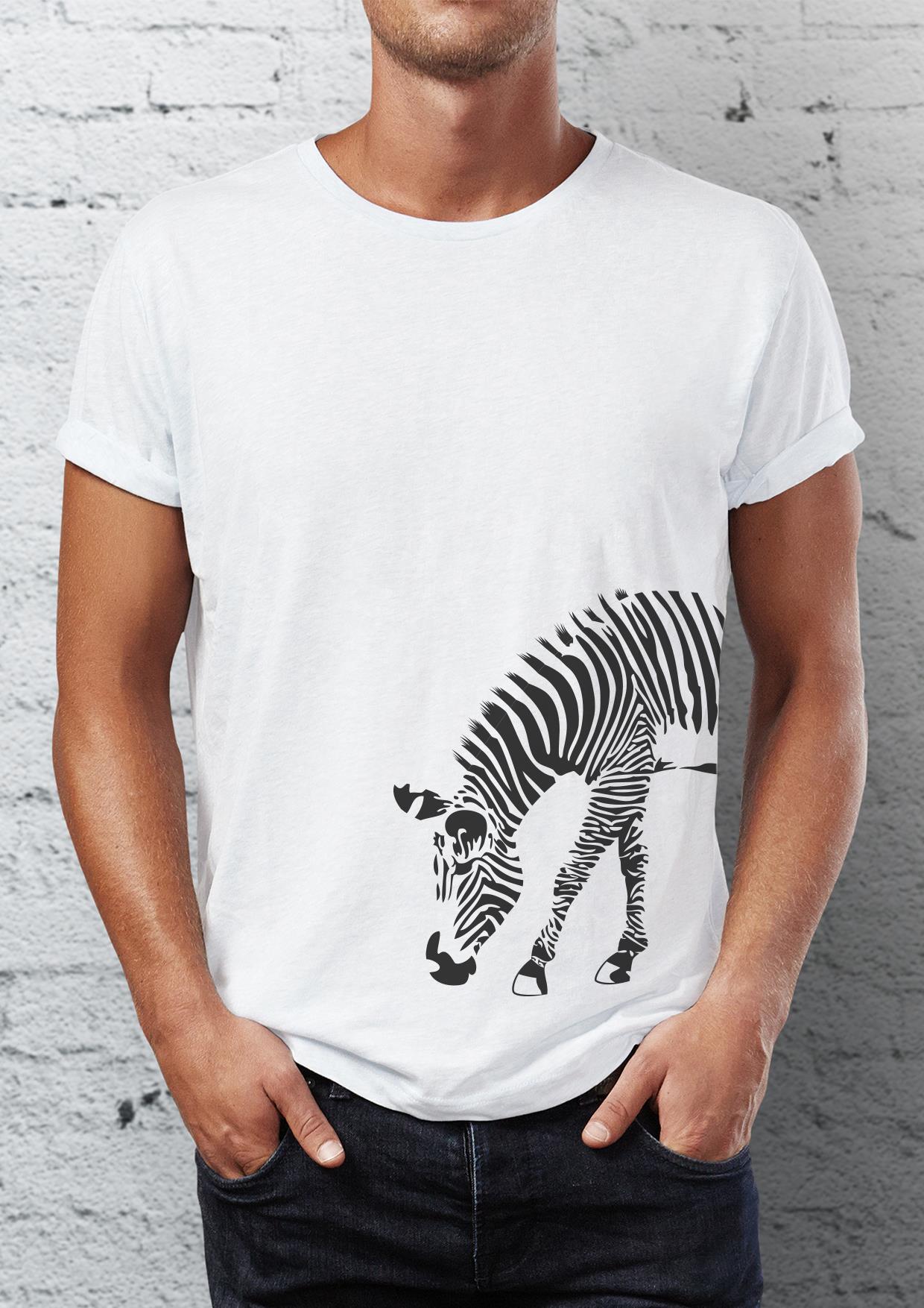 Zebra Baskılı Bisiklet Yaka Erkek Tişört