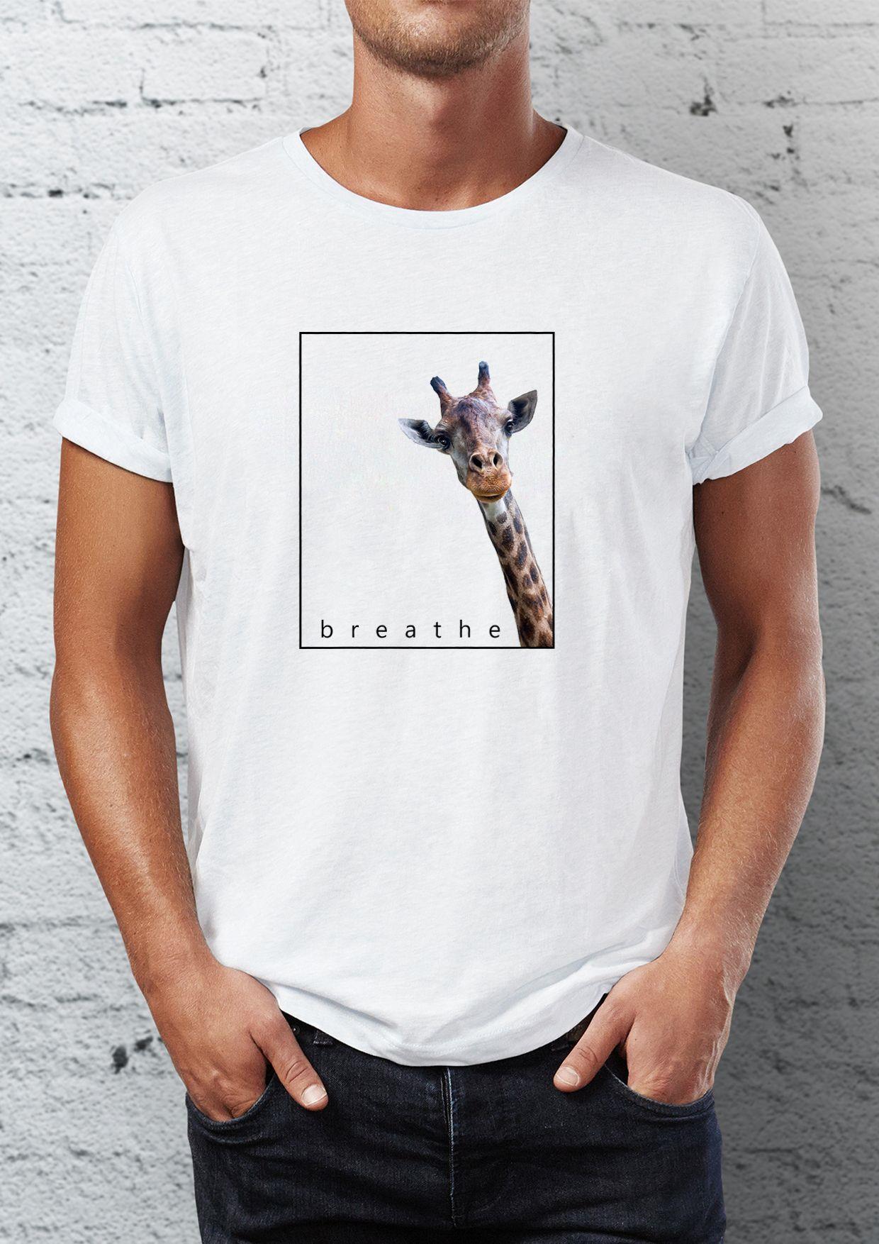 Giraffe Breathe Printed Crew Neck Men's T -shirt